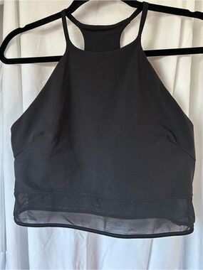 lululemon athletica Black High-Neck Flow Y Sports Bra with Mesh Hem. Size 12